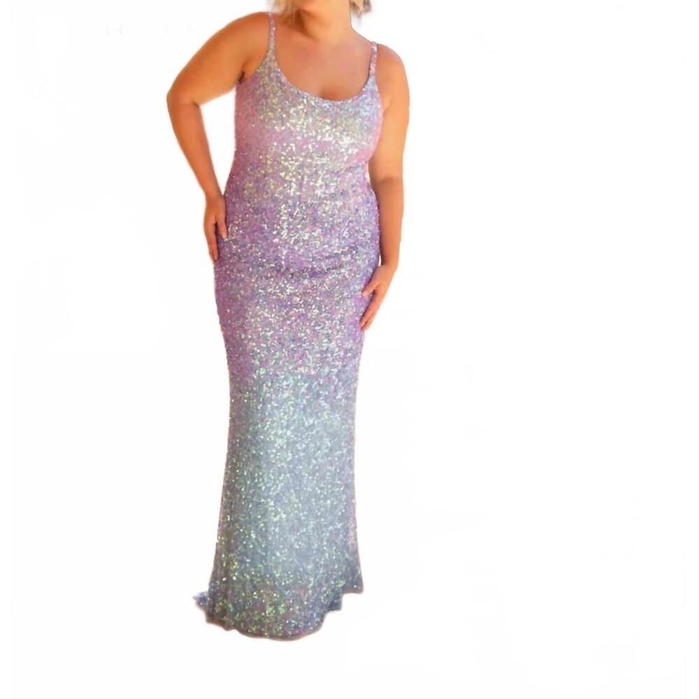 NEW PRIMAVERA long sequin prom dress - plus in crystal blue